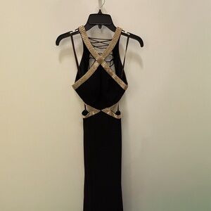 Camille La Vie Black Dress with Gold Accents
